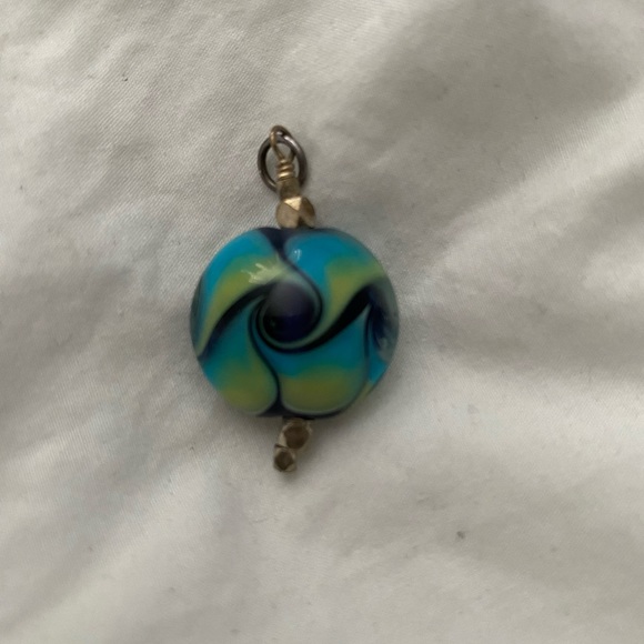 Hand blown glass charm Sterling silver accents - Picture 1 of 2